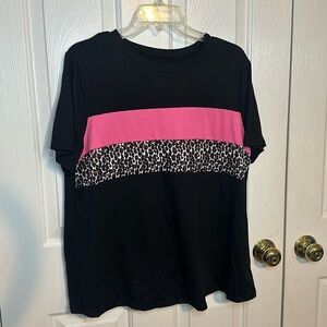 SHEIN LUNE Plus Size Women's Leopard Print Patchwork Short Sleeve T-Shirt OXL
